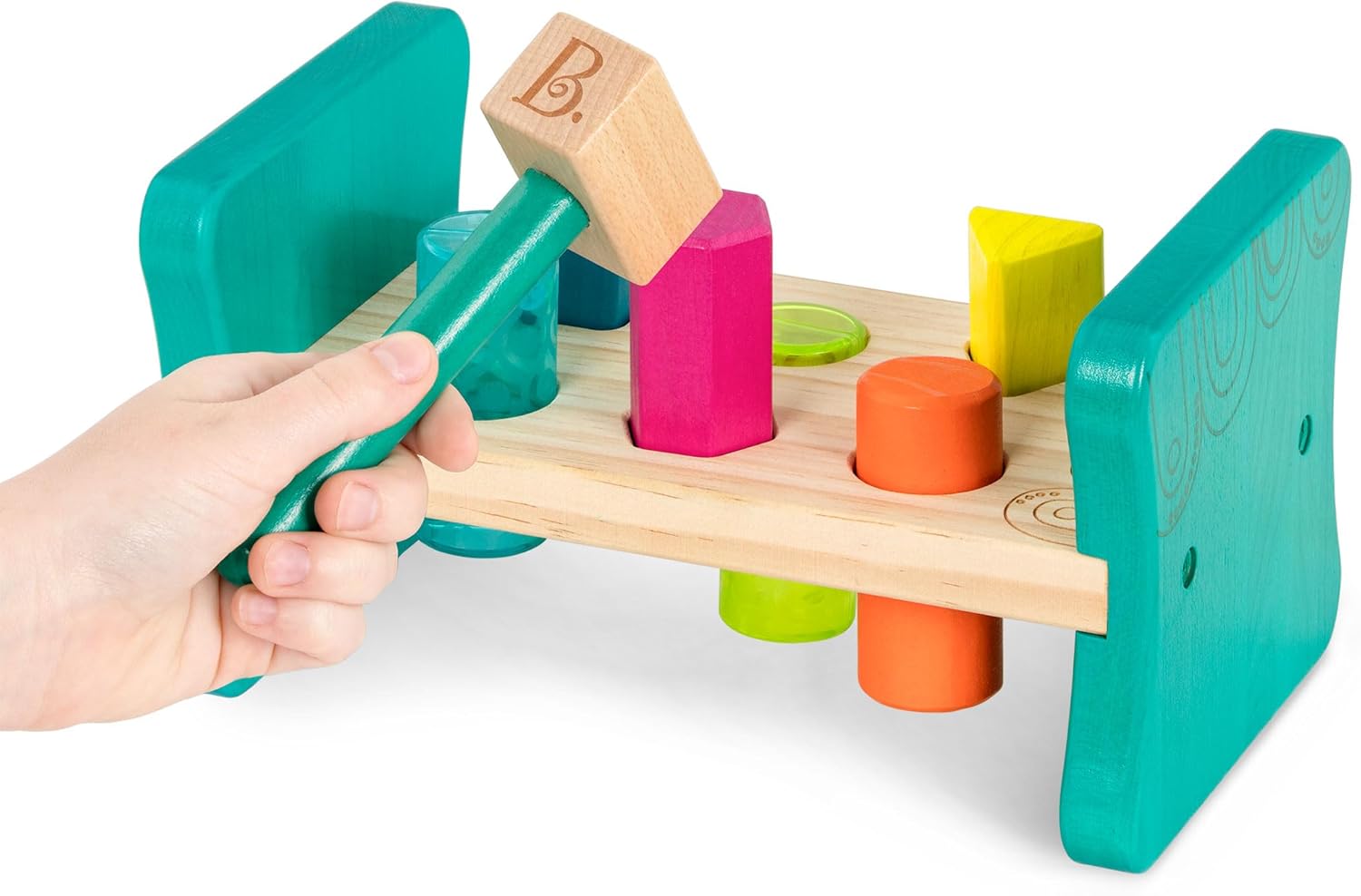 B. toys – Wooden Shape Sorter – Pounding Bench For Shape Sorting – 6 Pegs & Toy Hammer – Classic Toys For Toddlers, Kids – 2  Years – Colorful Pound & Play